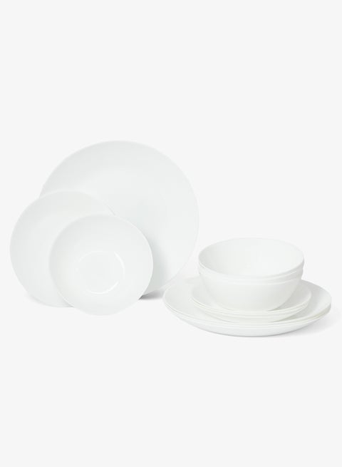 طقم أطباق عشاء مكون من 12 قطعة، 4 أطباق، أطباق عشاء بيضاء من زجاج الأوبال خفيف الوزن، آمنة للغسالة والميكروويف